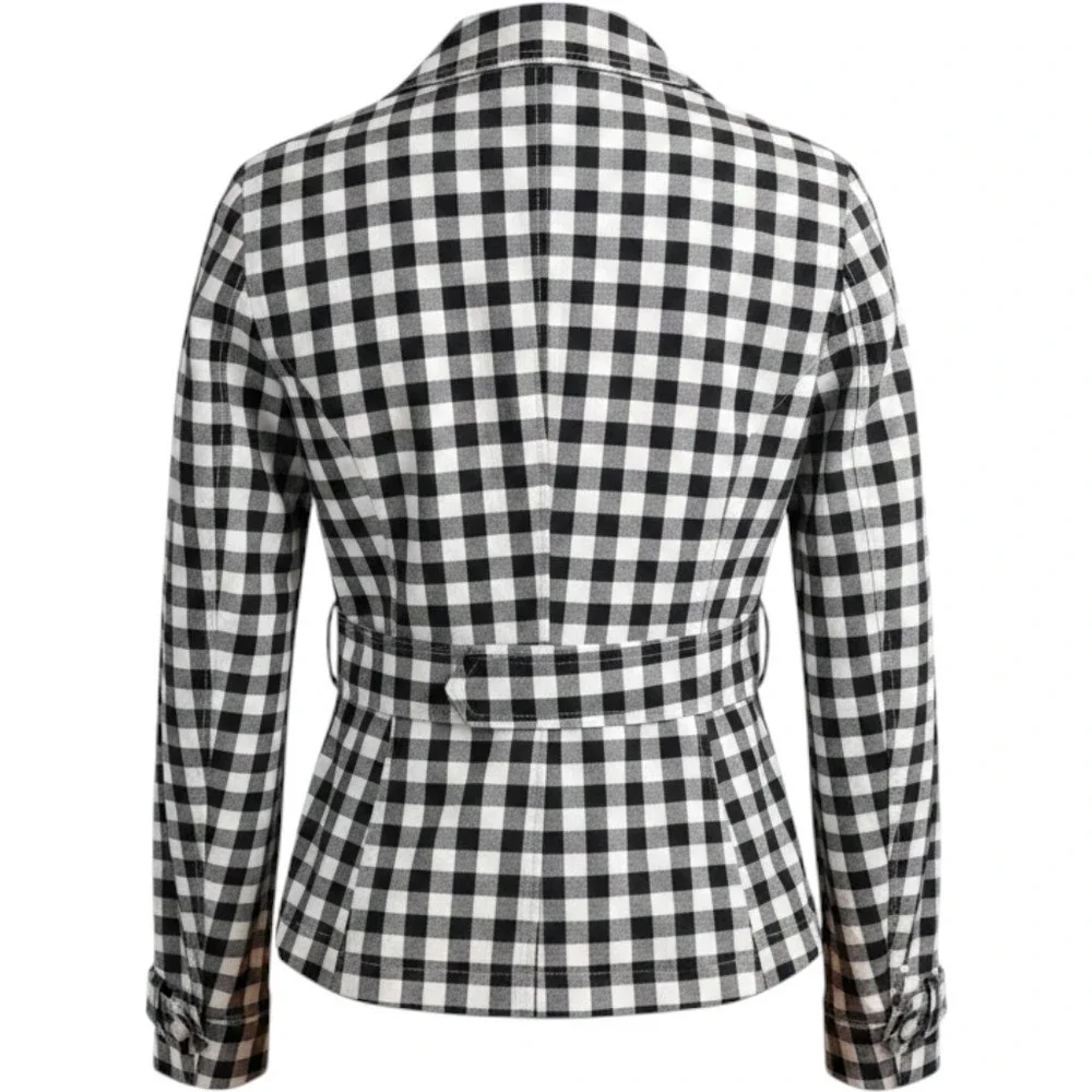 Lauren Ralph Lauren Jacket Women Petite P Black Excellent Gingham Belted Cotton